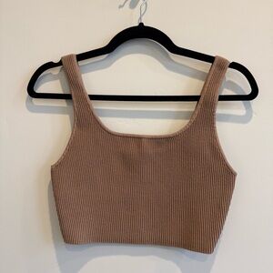 Aritzia Babaton Ribbed Taupe Brown Tan Women's Crop Top